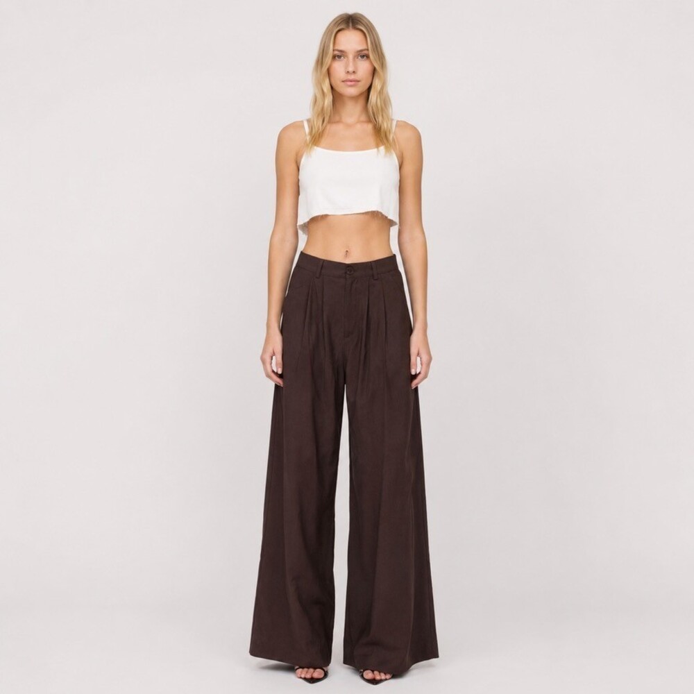 Nonchalant Label Pleated Wide Leg Pants size medium trouser Brown Rayon Blend